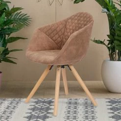 Armlehnen Polsterstühle In Hellbraun - Taibao (2er Set) -Dariana shop armlehnen polsterstuehle in hellbraun kunstleder mit buchenholz taibao 02