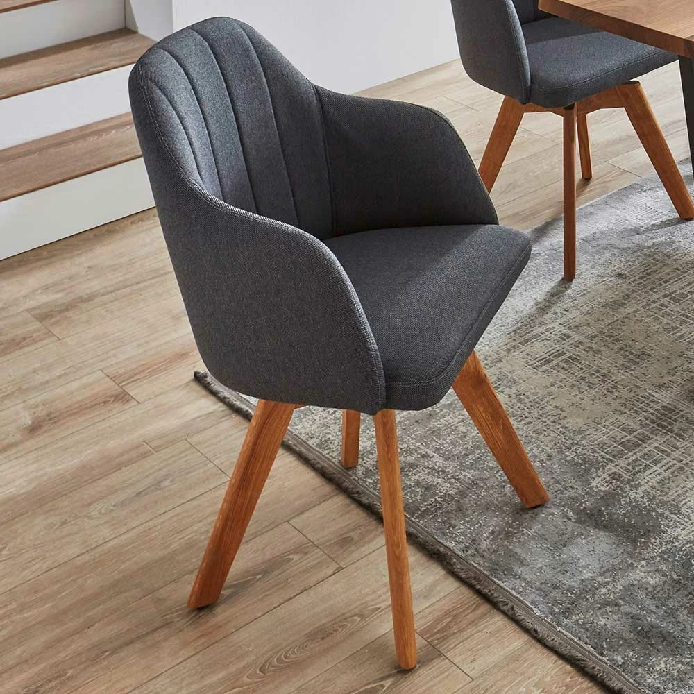 Armlehnenstuhl auf Wildeiche Drehgestell - Snowball Armlehnenstuhl Auf Wildeiche Drehgestell - Snowball -Dariana shop armlehnenstuhl auf wildeiche drehgestell mit stoffbezug in anthrazit snowball 02