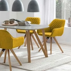 Armlehnenstuhl In Gelb & Eiche - Riau (2er Set) 4 Armlehnenstuhl In Gelb & Eiche - Riau (2er Set) -Dariana shop armlehnenstuhl in gelb eiche aus webstoff massivholz riau 02