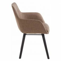 Armlehnenstuhl In Hellbraun Stoff - Witenga (2er Set) -Dariana shop armlehnenstuhl in hellbraun stoff mit knopfheftungen schwarz holz witenga 02