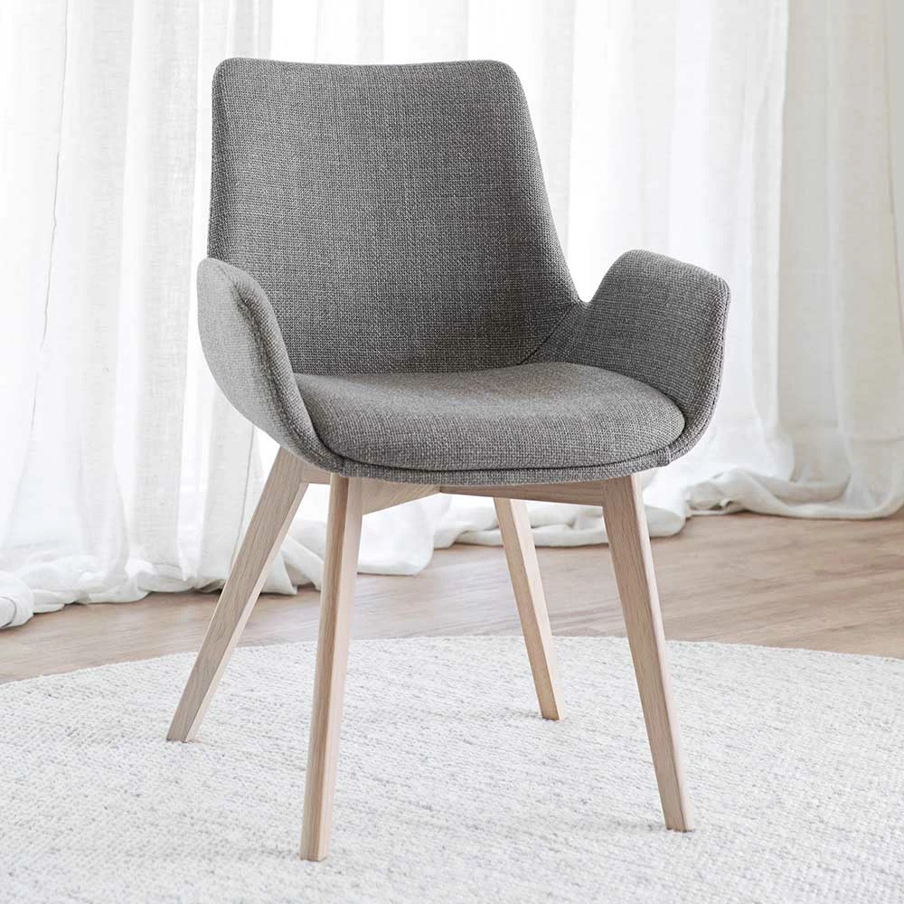 Armlehnstühle in Grau Stoff - Regnova (2er Set) Armlehnstühle In Grau Stoff - Regnova (2er Set) -Dariana shop armlehnstuehle in grau stoff und eiche white wash holz regnova 01