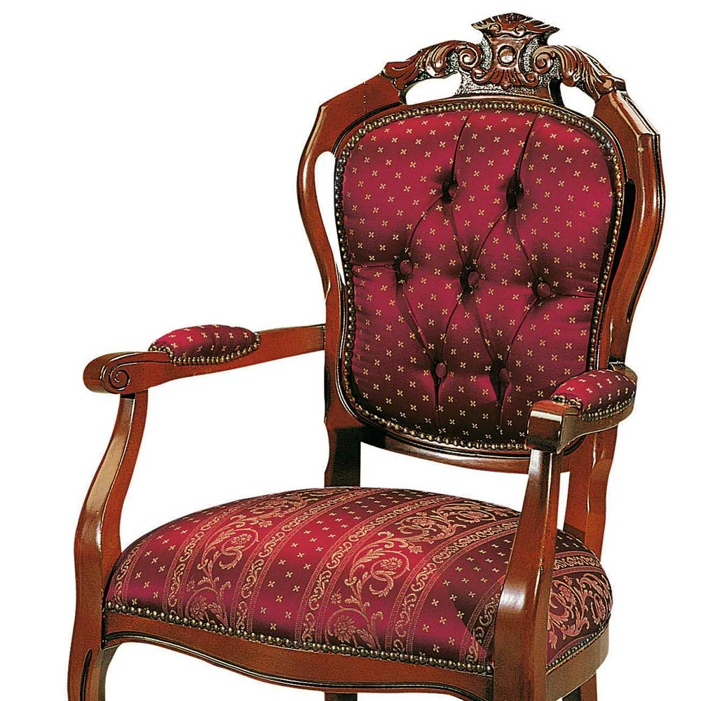 Armlehnstuhl Im Barock Design Magari Mit Stoff In Rot Gold - Image 2
