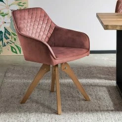 Ausgefallener Armlehnstuhl In Rosa Samt - Nemro -Dariana shop ausgefallener armlehnstuhl in rosa samt mit holzbeinen aus buche nemro 02