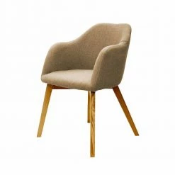 Beigefarbener Polsterstuhl Mit Armlehnen Julian & Holzgestell Eiche