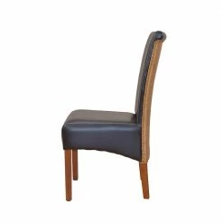 Brauner Hochlehner Aus Holz & Kunstleder - Cunicci -Dariana shop brauner hochlehner aus holz kunstleder rueckseite rattan cunicci 02