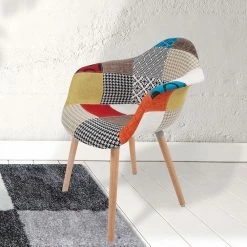 Bunter Patchwork Stuhl Mit Armlehnen - Mino (2er Set) -Dariana shop bunter patchwork stuhl mit armlehnen holzgestell buche mino 02