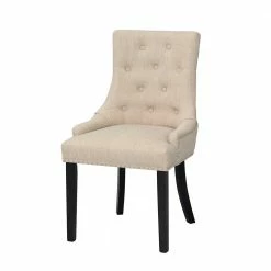 Chesterfield Polsterstuhl In Beige Stoff Lexis & Holz Schwarz (2er Set)