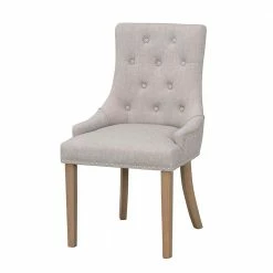 Chesterfield Stuhl In Hellgrau Stoff Crossing Mit Holz Natur (2er Set)