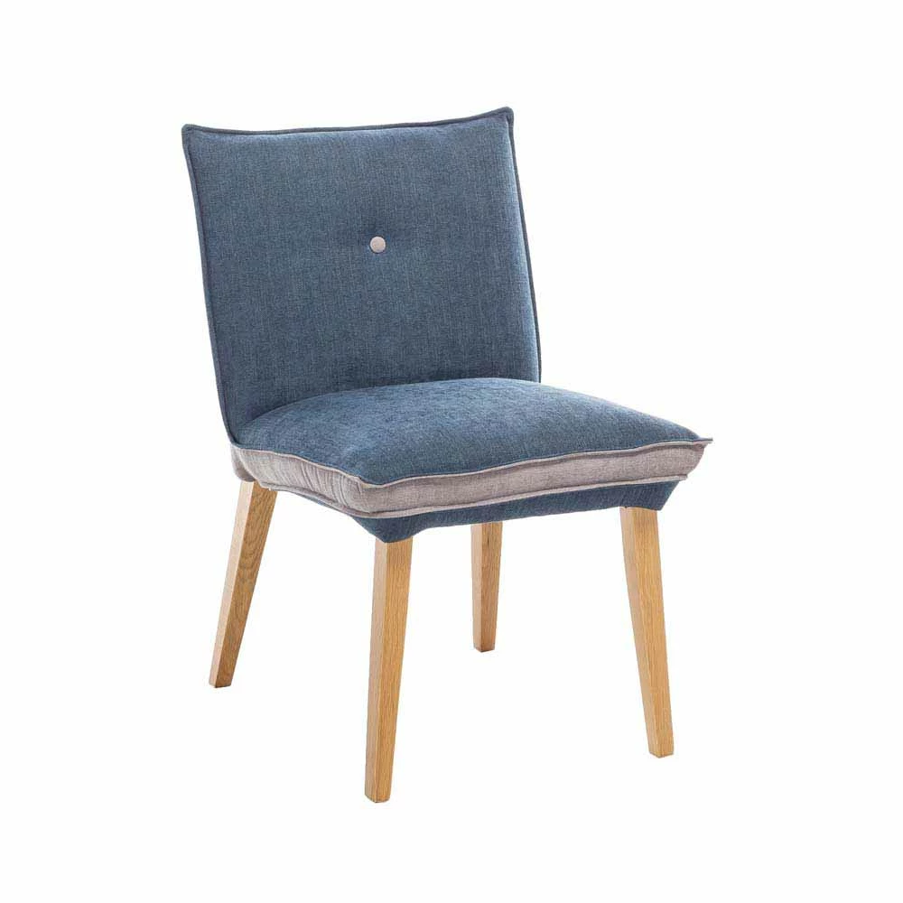 Design Esszimmerstuhl Mit Stoff Blau & Beige Kofi & Holzgestell Eiche