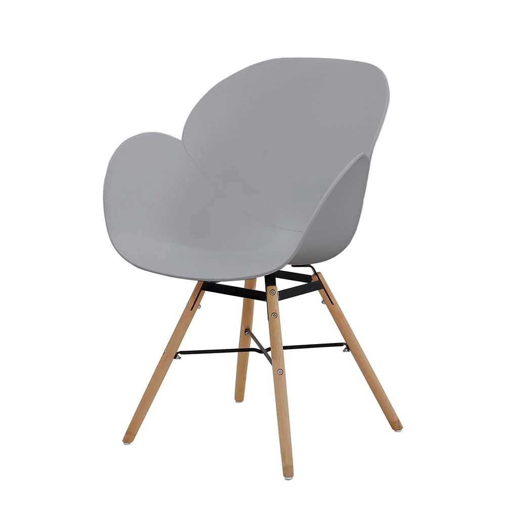 Design Schalenstuhl In Grau & Natur - Fredoco (Set) 3 Design Schalenstuhl In Grau & Natur - Fredoco (Set)