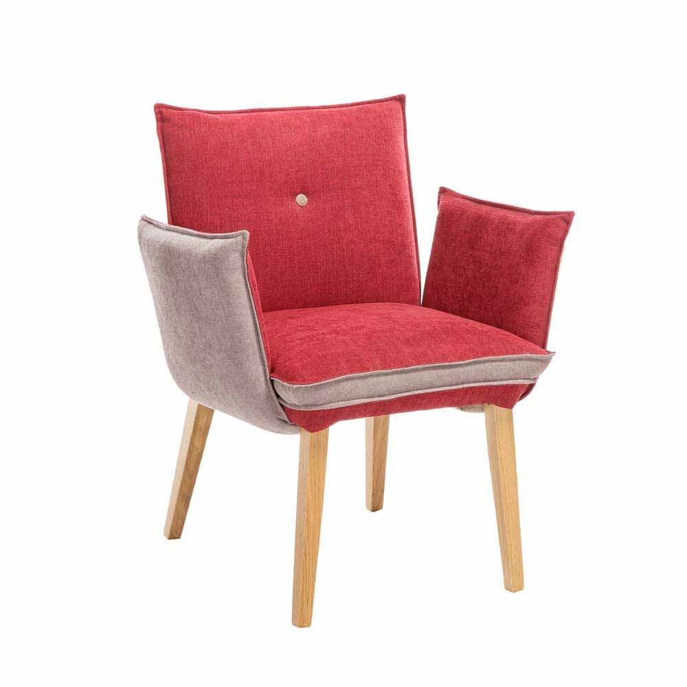 Designstuhl Mit Armlehnen In Rot & Beige Laudion Mit Holzfüßen Eiche - Image 2