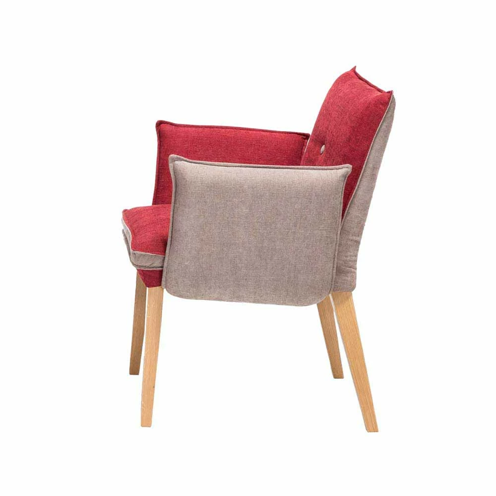 Designstuhl Mit Armlehnen In Rot & Beige Laudion Mit Holzfüßen Eiche - Image 3