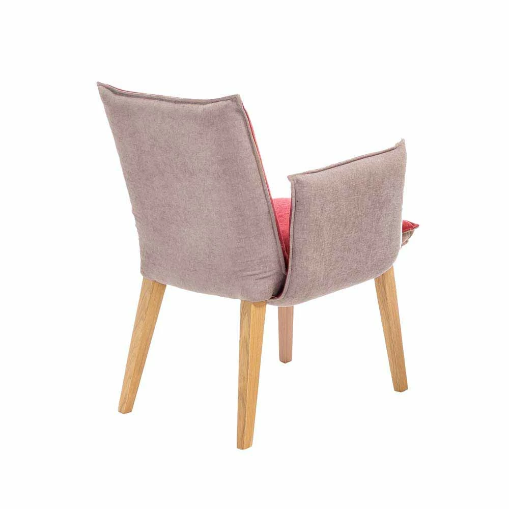 Designstuhl Mit Armlehnen In Rot & Beige Laudion Mit Holzfüßen Eiche - Image 4
