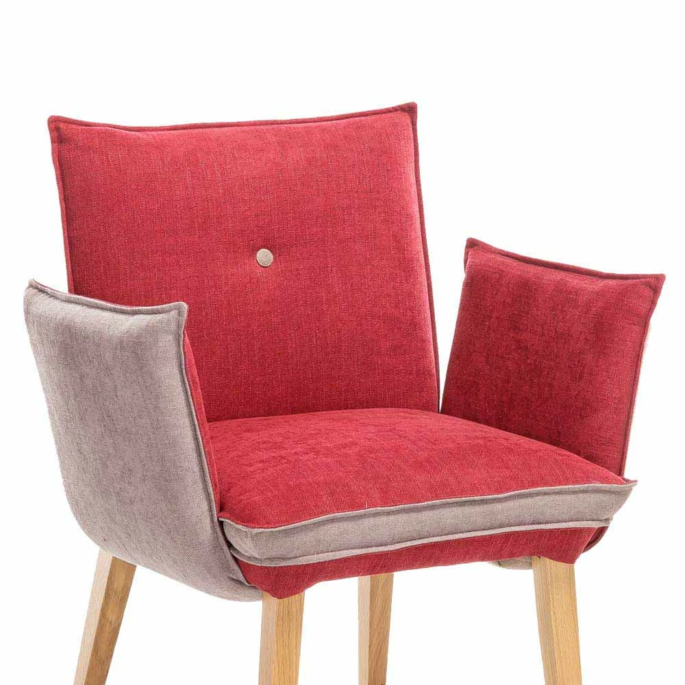 Designstuhl Mit Armlehnen In Rot & Beige Laudion Mit Holzfüßen Eiche - Image 5
