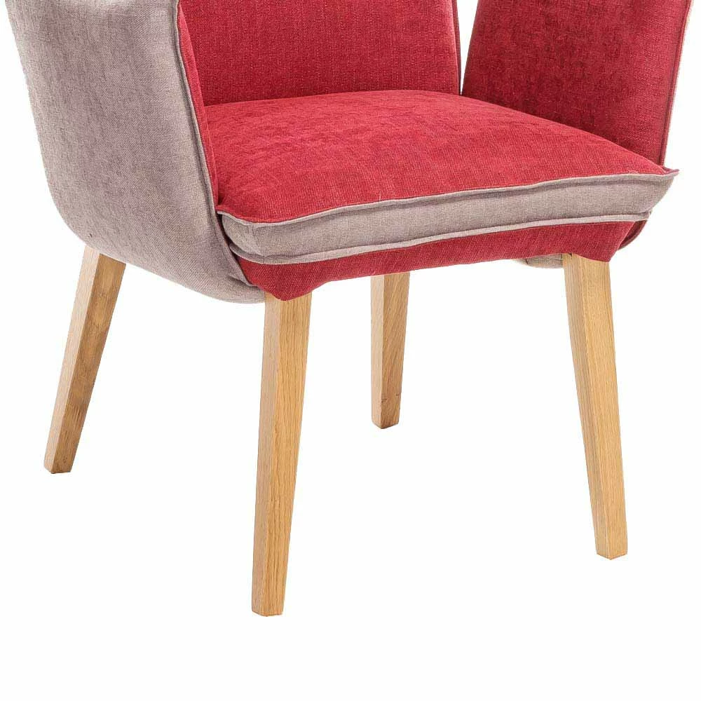 Designstuhl Mit Armlehnen In Rot & Beige Laudion Mit Holzfüßen Eiche - Image 6