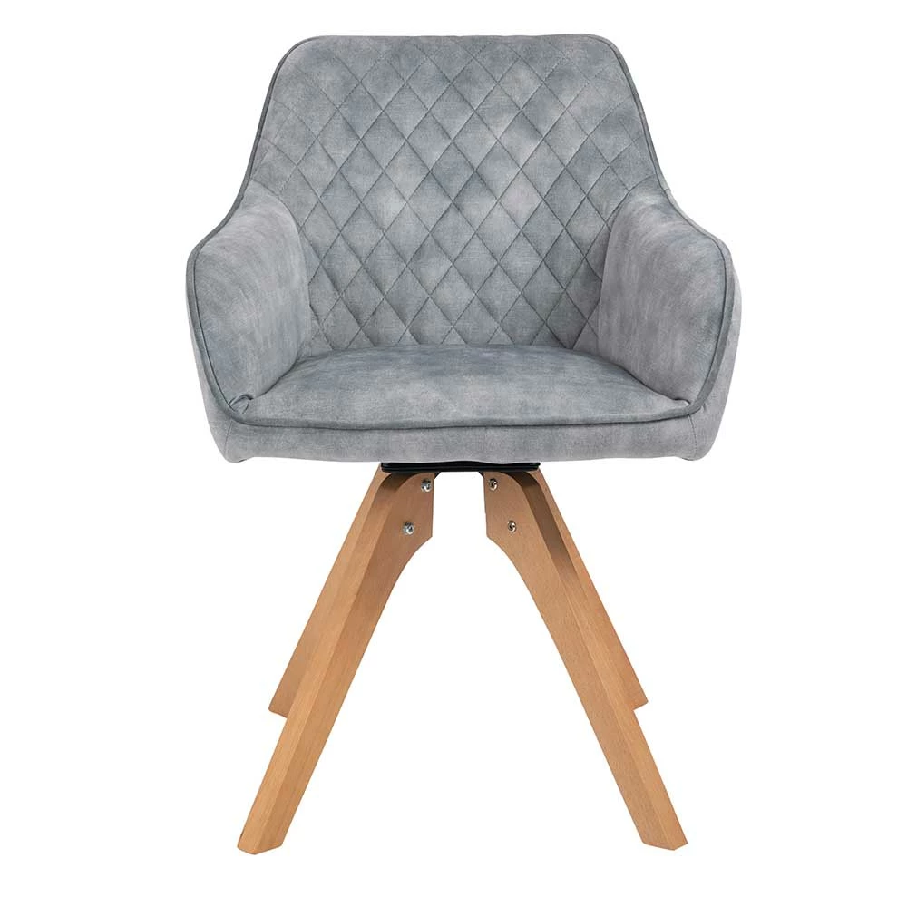 Edler Armlehnenstuhl Aus Samt Grau Rautenstepp - Tresena - Image 2