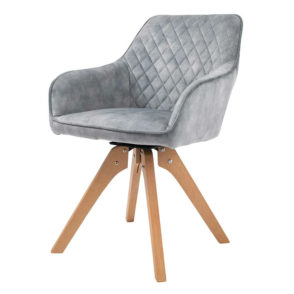 Edler Armlehnenstuhl Aus Samt Grau Rautenstepp - Tresena