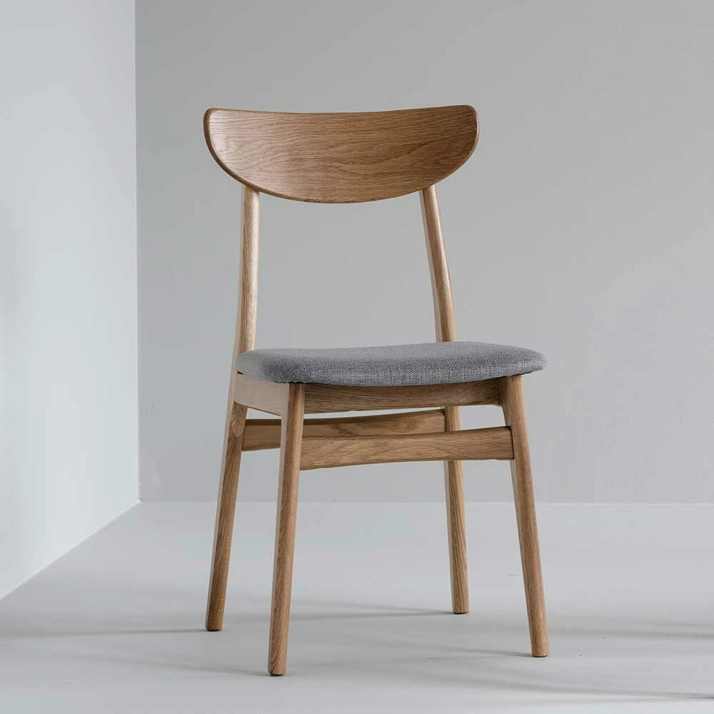 Eiche Holzstühle mit Polstersitz - One (2er Set) Eiche Holzstühle Mit Polstersitz - One (2er Set) -Dariana shop eiche holzstuehle mit polstersitz aus webstoff in hellgrau one 01
