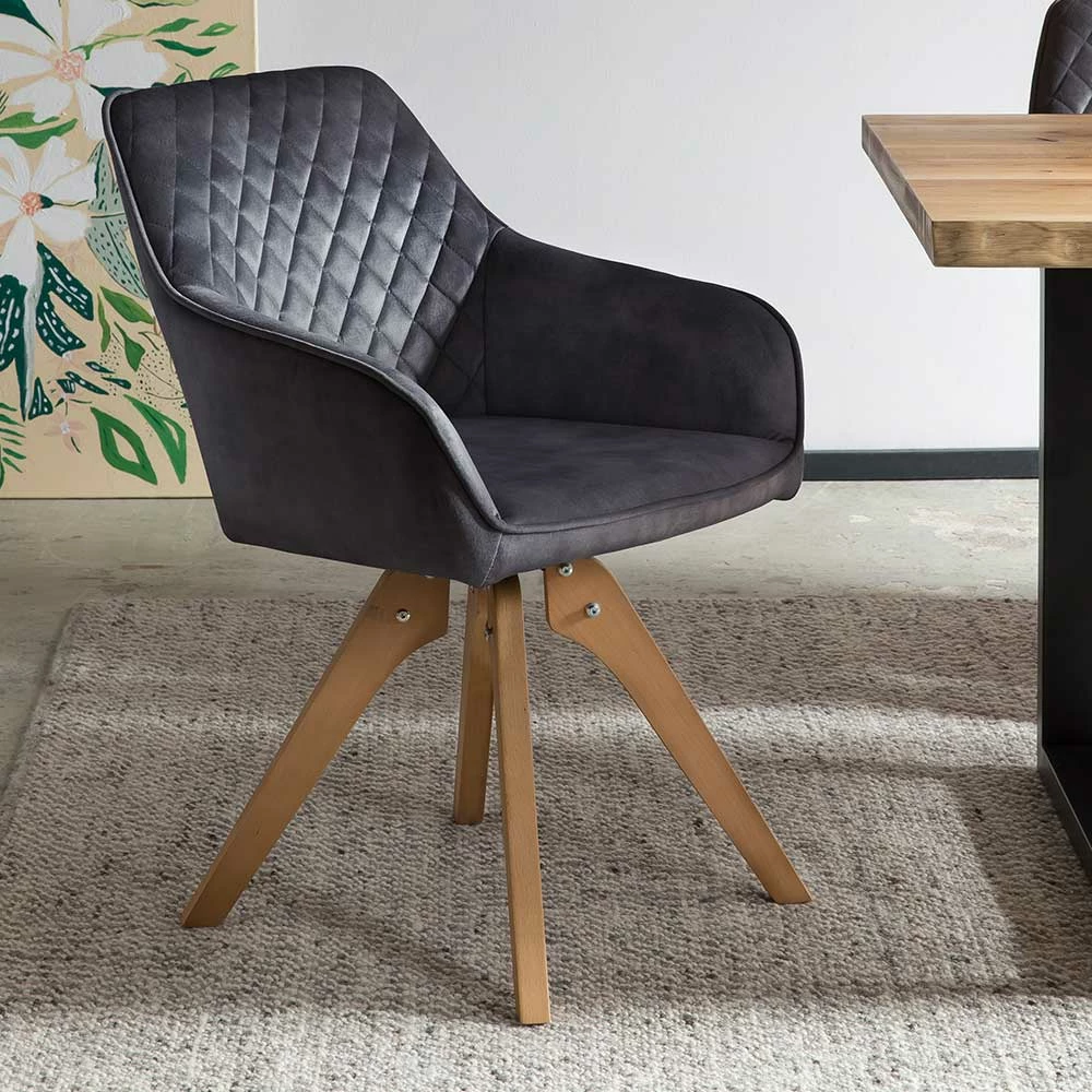 Esstisch Sessel in Schwarz Vintage Samt - Coolia Esstisch Sessel In Schwarz Vintage Samt - Coolia -Dariana shop esstisch sessel in schwarz vintage samt mit rautensteppung buchengestell coolia 02