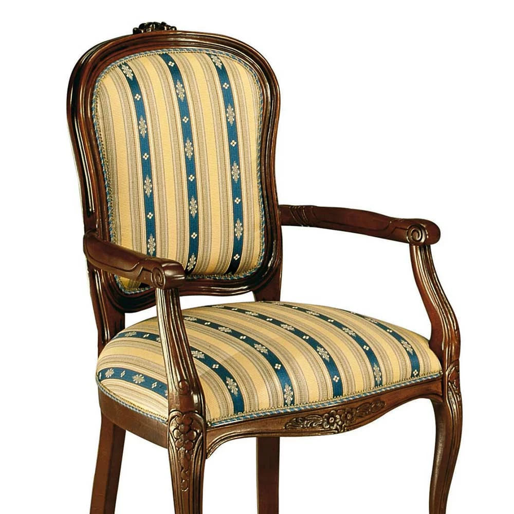 Esszimmer Sessel Im Barockstil Magari Mit Stoff Blau Gelb - Image 2