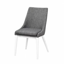 Grauer Polsterstuhl Jonathan Mit Massivholz Gestell Weiß (2er Set)