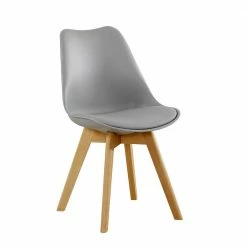 Grauer Schalenstuhl Mit Holzgestell - Rodena (Set)