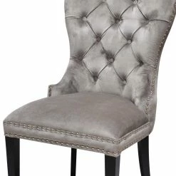 Hellgrauer Polsterstuhl Mit Knöpfen & Nieten - Hokulani -Dariana shop hellgrauer polsterstuhl mit knoepfen nieten samt holzbeine schwarz hokulani 02