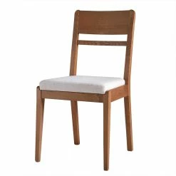 Holzstuhl Mit Sitzpolster In Creme Stoff - Altagracia