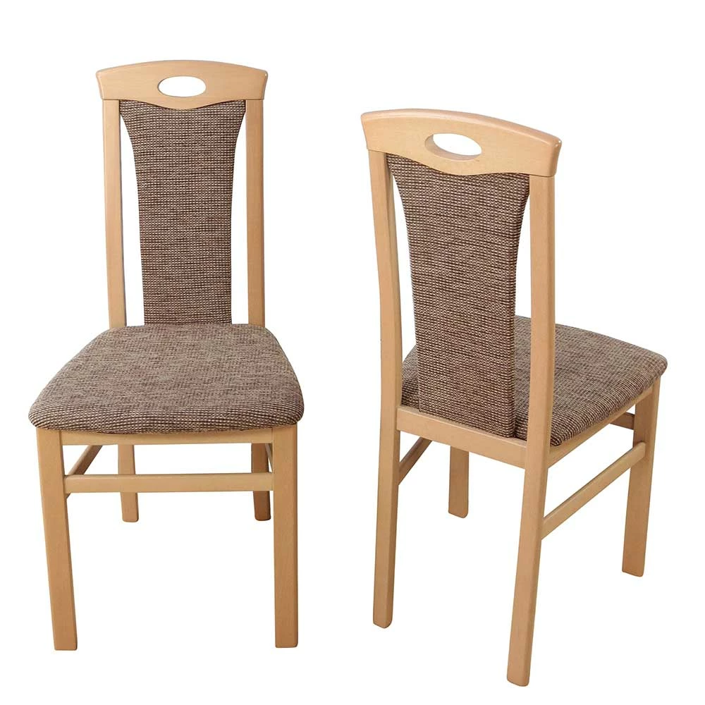Küchenstühle in Buche & Braun - Beno (2er Set) Küchenstühle In Buche & Braun - Beno (2er Set) -Dariana shop kuechenstuehle in buche braun aus massivholz strukturstoff beno f