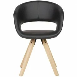 Kunstleder Design Tischsessel In Schwarz & Natur - Ivuma -Dariana shop kunstleder design tischsessel in schwarz natur holzgestell gummibaum ivuma 02