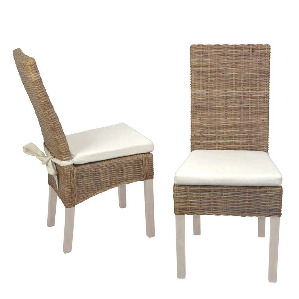 Landhaus Geflechtstuhl aus Rattan - Dane (2er Set) Landhaus Geflechtstuhl Aus Rattan - Dane (2er Set) -Dariana shop landhaus geflechtstuhl aus rattan mit gestell aus massivholz pinie dane 01