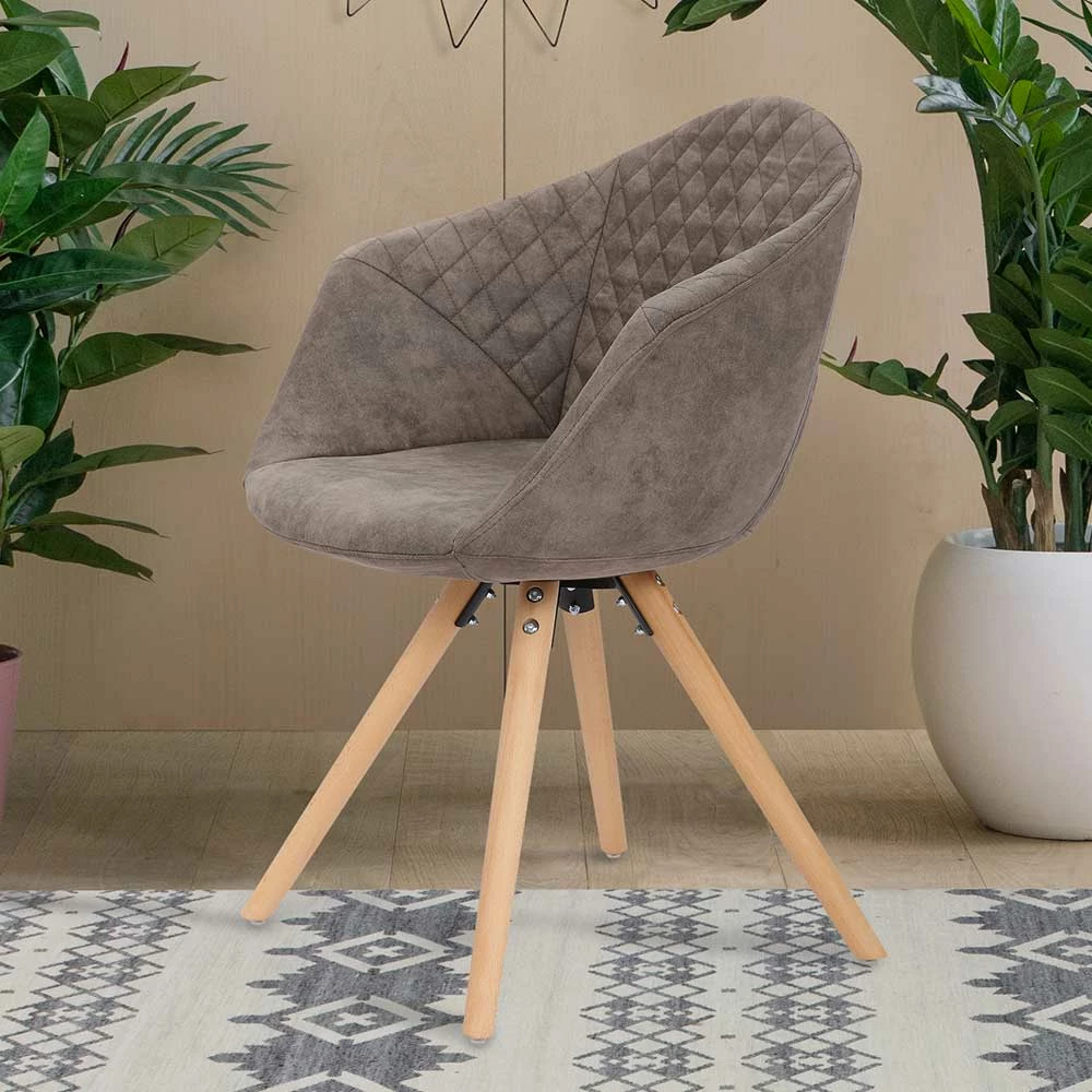 Moderner Esstisch Sessel in Taupe - Gozos (2er Set) Moderner Esstisch Sessel In Taupe - Gozos (2er Set) -Dariana shop moderner esstisch sessel in taupe kunstleder mit buche gozos 02