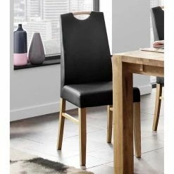 Polsterstühle Aus Schwarzem Kunstleder - Zurana (2er Set) -Dariana shop polsterstuehle aus schwarzem kunstleder mit echtholz wildeiche zurana 02