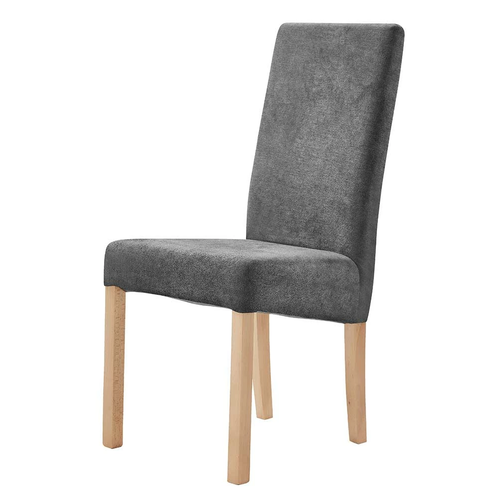 Polsterstühle in Grau Stoff - Gelvins (2er Set) Polsterstühle In Grau Stoff - Gelvins (2er Set) -Dariana shop polsterstuehle in grau stoff wildeiche massivholz gelvins f