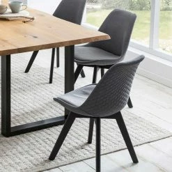 Polsterstühle In Grau Stoffbezug - Doskados (2er Set) 4 Polsterstühle In Grau Stoffbezug - Doskados (2er Set) -Dariana shop polsterstuehle in grau stoffbezug mit schwarzen buchenstuehlen doskados 02