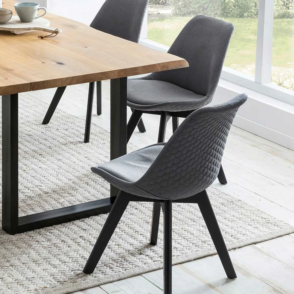 Polsterstühle in Grau Stoffbezug - Doskados (2er Set) Polsterstühle In Grau Stoffbezug - Doskados (2er Set) -Dariana shop polsterstuehle in grau stoffbezug mit schwarzen buchenstuehlen doskados 02