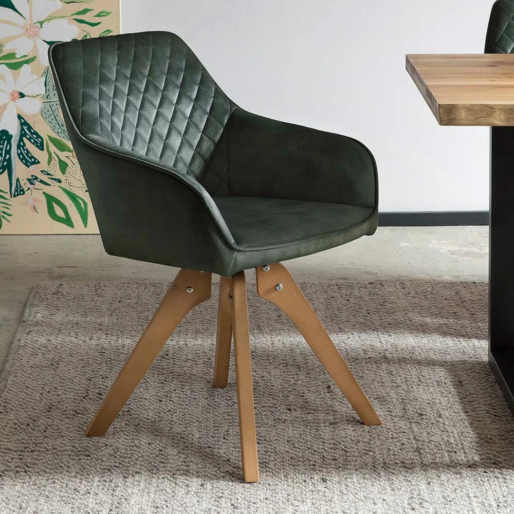 Polsterstuhl Mit Armlehnen Aus Samt Dunkelgrün - Kulstrado - Image 3