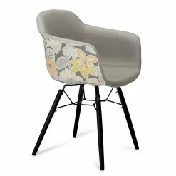 Retro Armlehn-Designstuhl In Hellgrau - Buono (2er Set) -Dariana shop retro armlehn designstuhl in hellgrau mit blumen motiv rueckseite buono 02