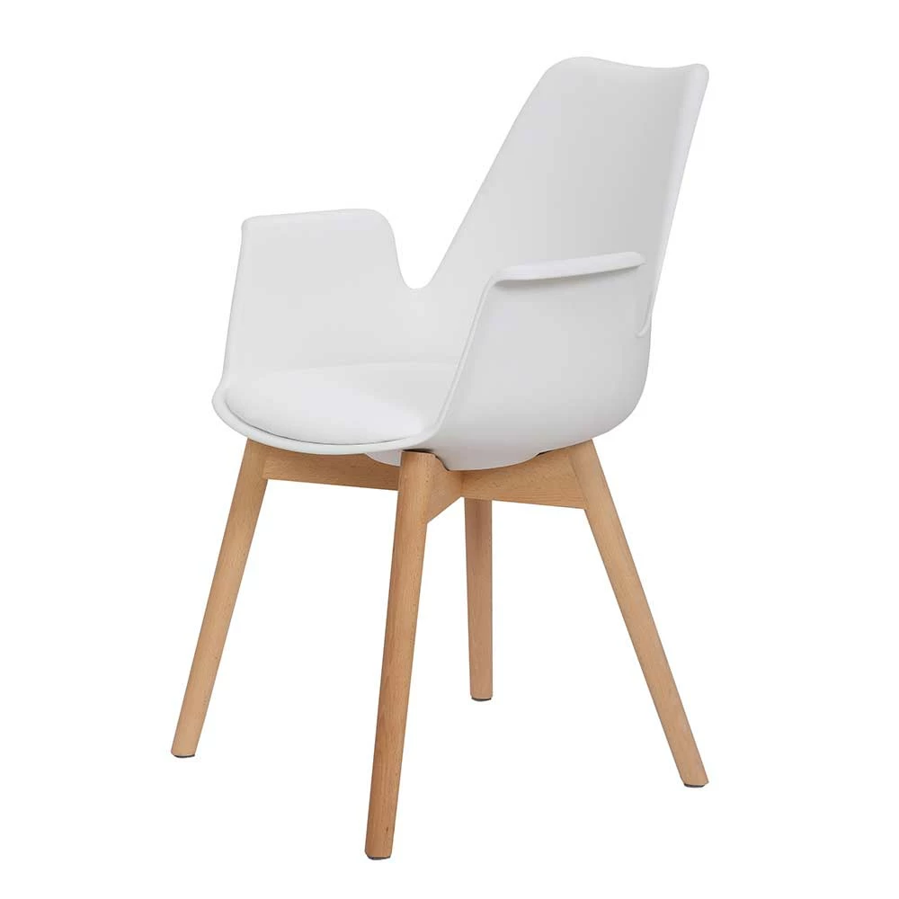 Retro Armlehnstühle in Weiß & Buche - Siotra (2er Set) Retro Armlehnstühle In Weiß & Buche - Siotra (2er Set) -Dariana shop retro armlehnstuehle in weiss buche aus kunststoff holz siotra f