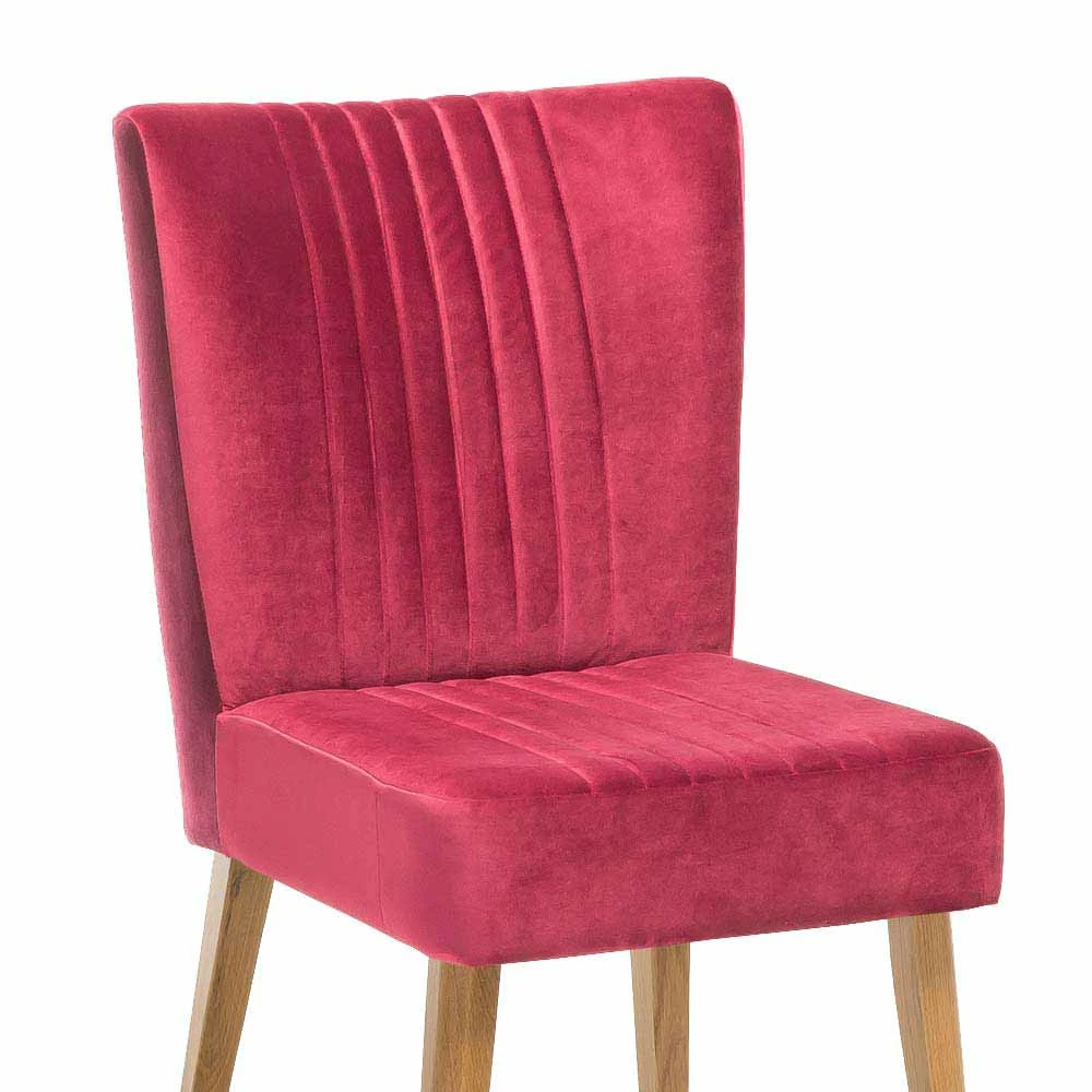 Retro Samtstuhl In Pink Kathyn Mit Holzbeinen Eiche - Image 5