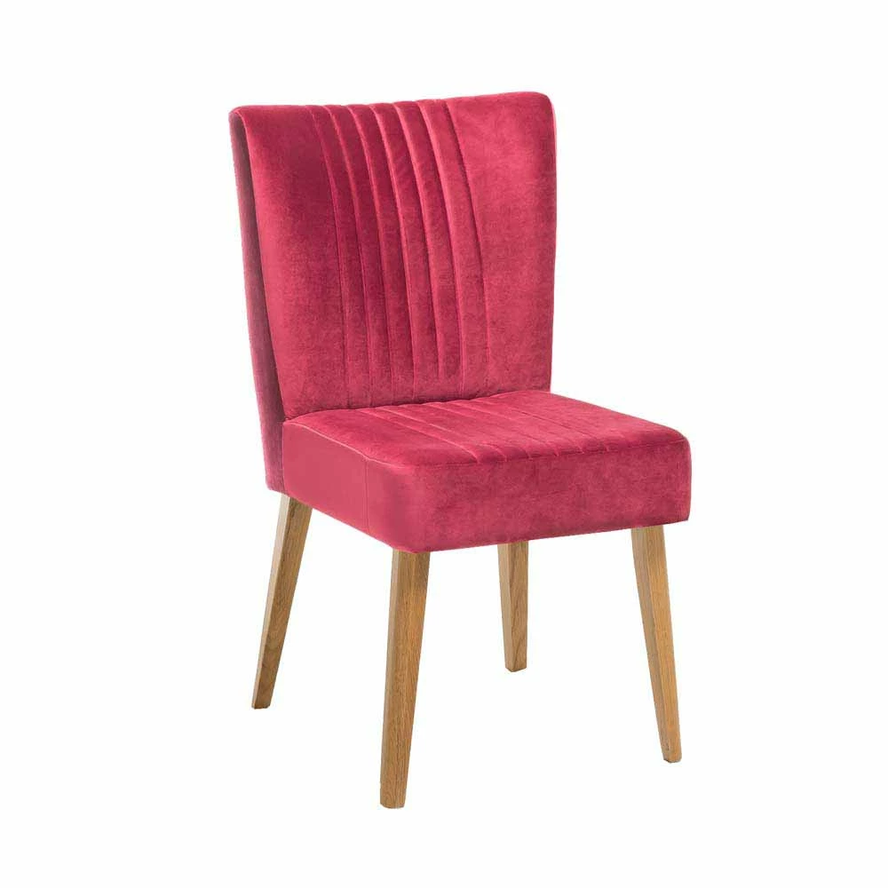 Retro Samtstuhl In Pink Kathyn Mit Holzbeinen Eiche