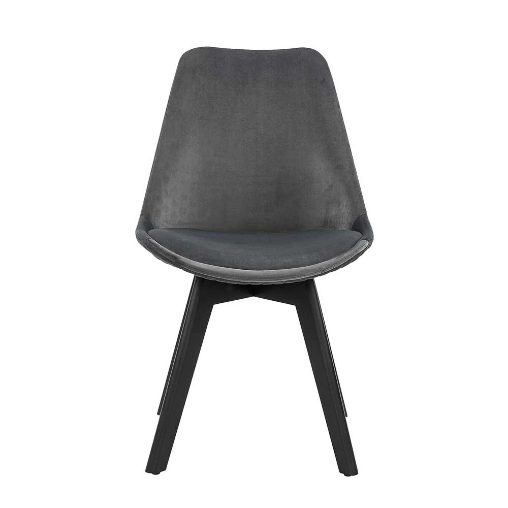 Samt Polsterstühle in Grau - Detelca (2er Set) Samt Polsterstühle In Grau - Detelca (2er Set) -Dariana shop samt polsterstuehle in grau mit massivholzgestell in schwarz detelca 03