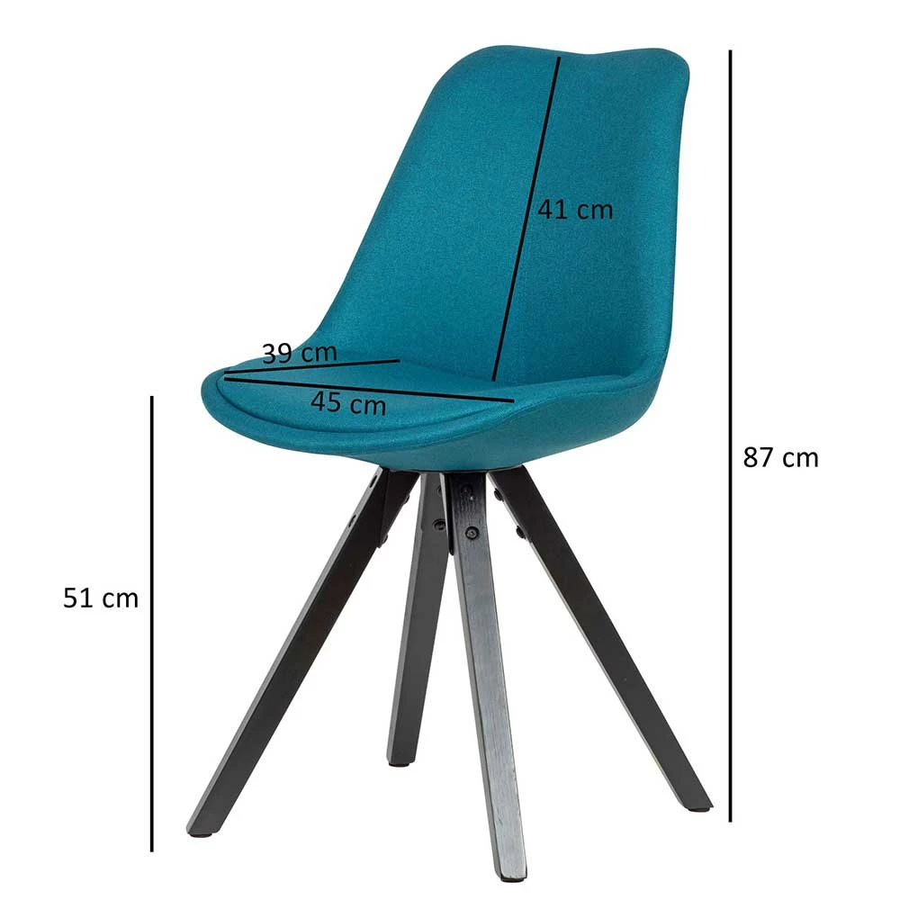 Schalenstühle in Petrol Blau & Schwarz - Entury (2er Set) Schalenstühle In Petrol Blau & Schwarz - Entury (2er Set) -Dariana shop schalenstuehle in petrol blau schwarz aus webstoff massivholz entury 04