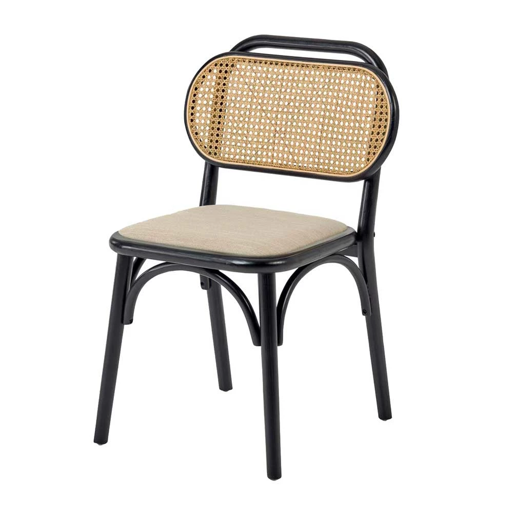 Stühle aus Ulme & Rattan & Stoff - Boxtan (2er Set) Stühle Aus Ulme & Rattan & Stoff - Boxtan (2er Set) -Dariana shop stuehle aus ulme rattan stoff in schwarz beige