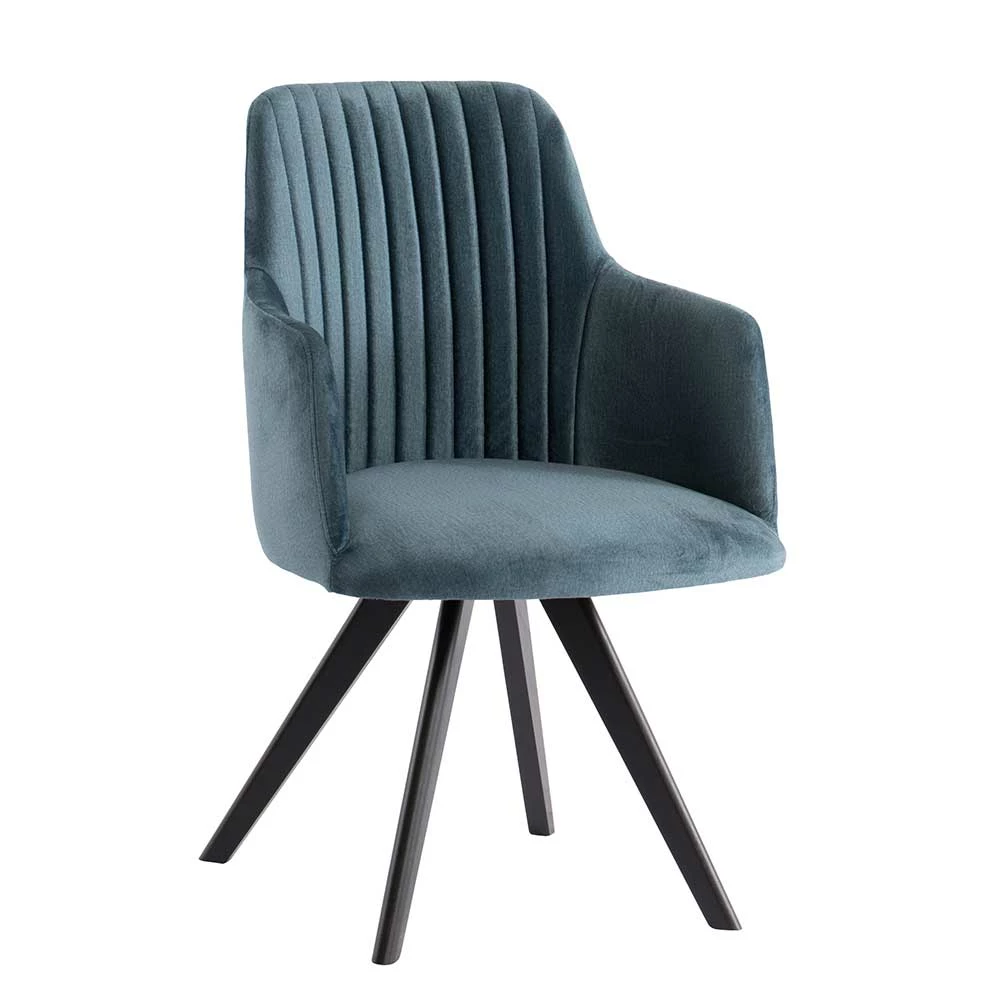 Stuhl Mit Armlehnen In Blau Webstoff - Romance - Image 2