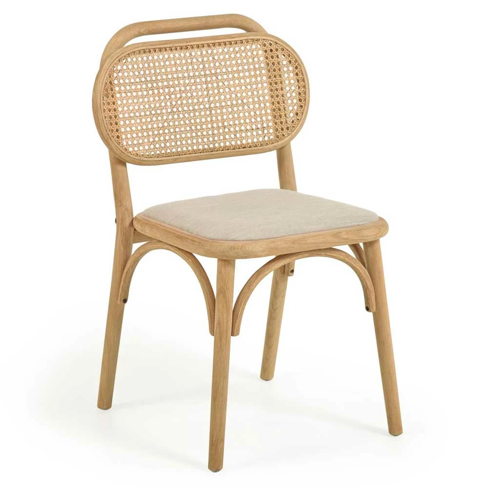 Stuhl Mit Wiener Geflecht & Stoffsitz Beige - Fiorenza (2er Set) - Image 3