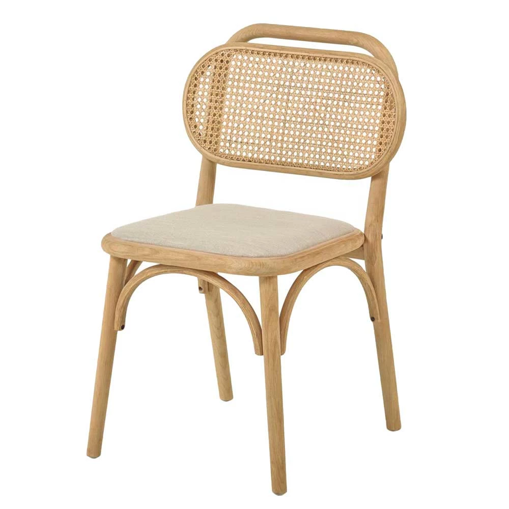 Stuhl Mit Wiener Geflecht & Stoffsitz Beige - Fiorenza (2er Set)