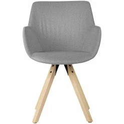 Tischsessel Mit Grauem Stoffbezug - Zyamonicus (2er Set) -Dariana shop tischsessel mit grauem stoffbezug massivholzgestell natur zyamonicus 02