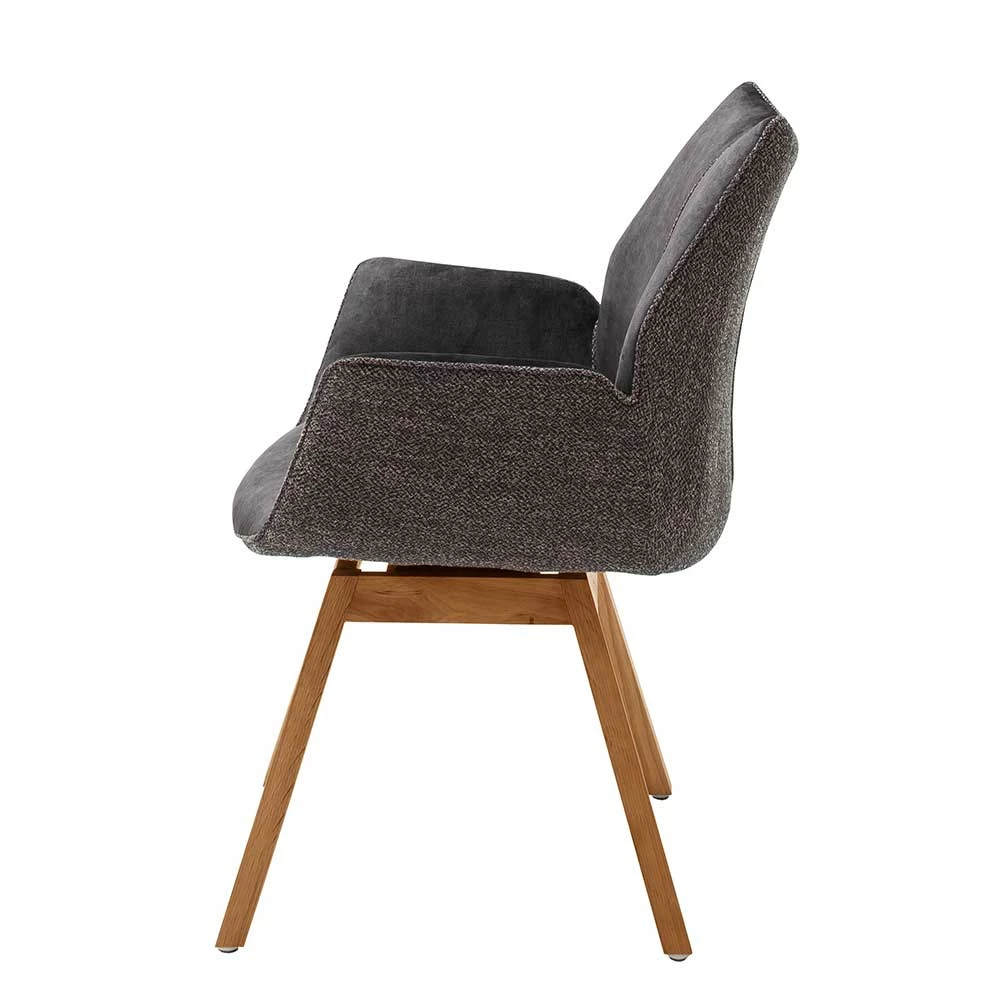 Velours Armlehnenstuhl in Anthrazit - Avelinos (2er Set) Velours Armlehnenstuhl In Anthrazit - Avelinos (2er Set) -Dariana shop velours armlehnenstuhl in anthrazit mit holzgestell aus eiche avelinos 02