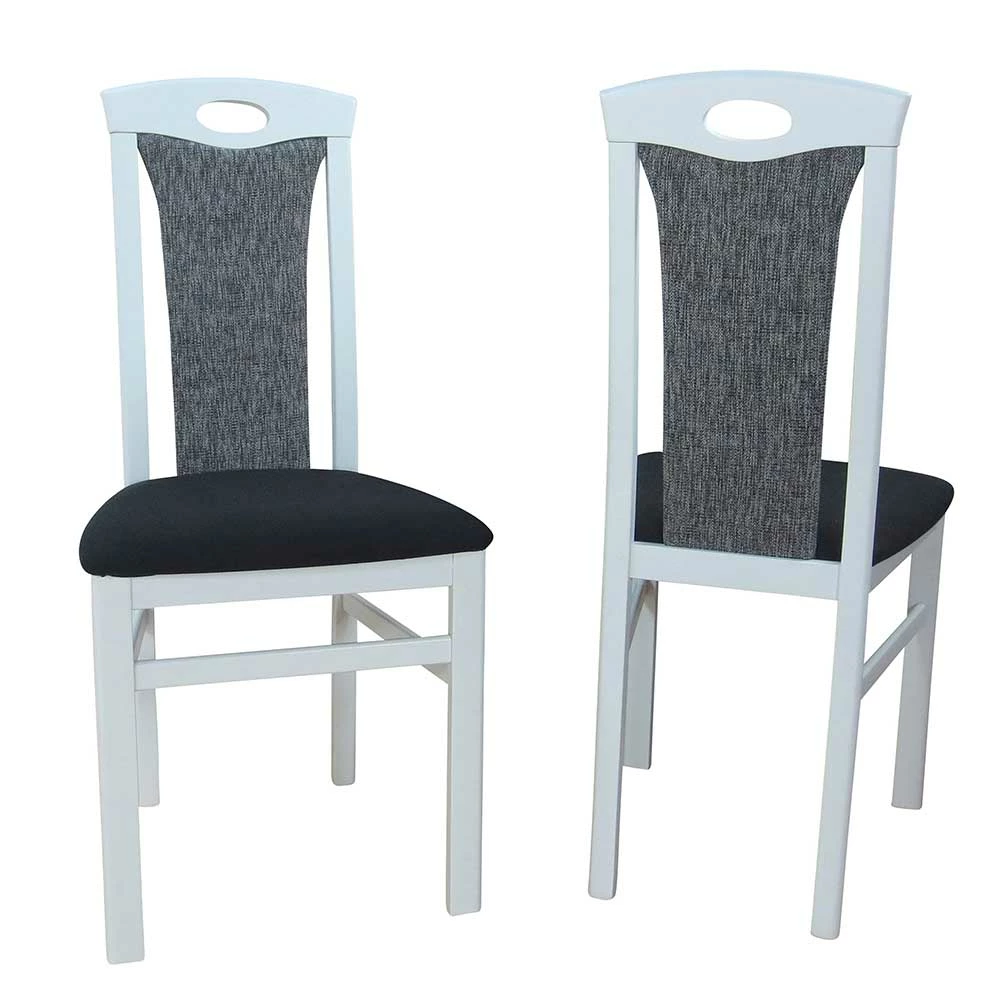 Weißer Buchenholz Stuhl Mit Stoff Finesto Grau Schwarz (2er Set) - Image 2